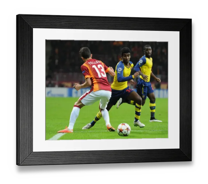 Framed Print : Gedion Zelalem Outmaneuvers Alex Telles: Galatasaray vs. Arsenal, UEFA Champions League, Istanbul, 2014