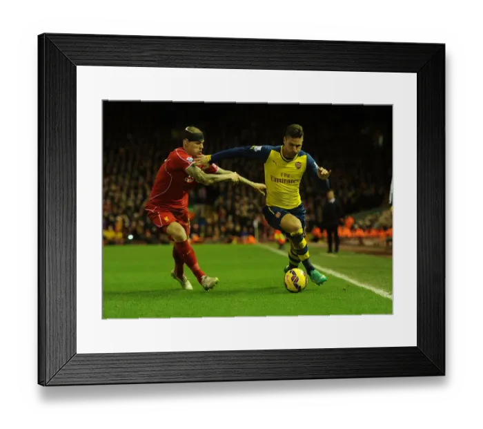 Framed Print : Clash at Anfield: Liverpool vs. Arsenal - Olivier Giroud vs. Martin Skrtel Framed Print : Clash at Anfield: Liverpool vs. Arsenal - Olivier Giroud vs. Martin Skrtel