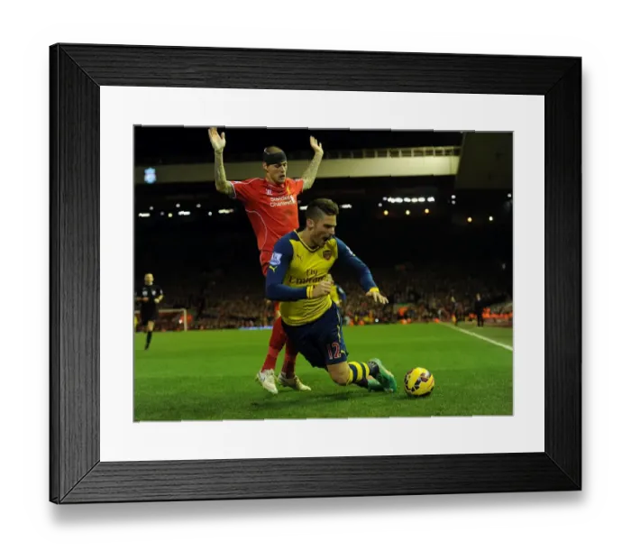 Framed Print : Giroud vs. Skrtel: A Football Rivalry Ignites at Anfield