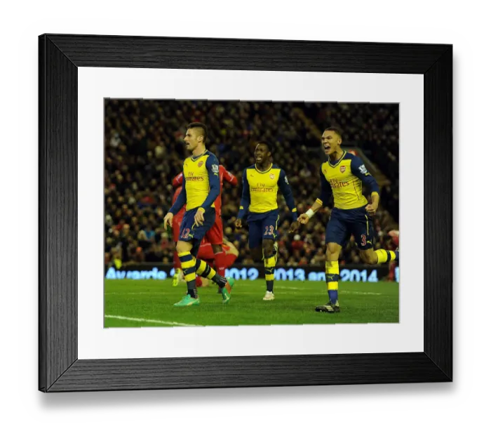Framed Print : Giroud, Welbeck, and Gibbs Celebrate Arsenal's Goals Against Liverpool (2014 / 15) Framed Print : Giroud, Welbeck, and Gibbs Celebrate Arsenal's Goals Against Liverpool (2014 / 15)