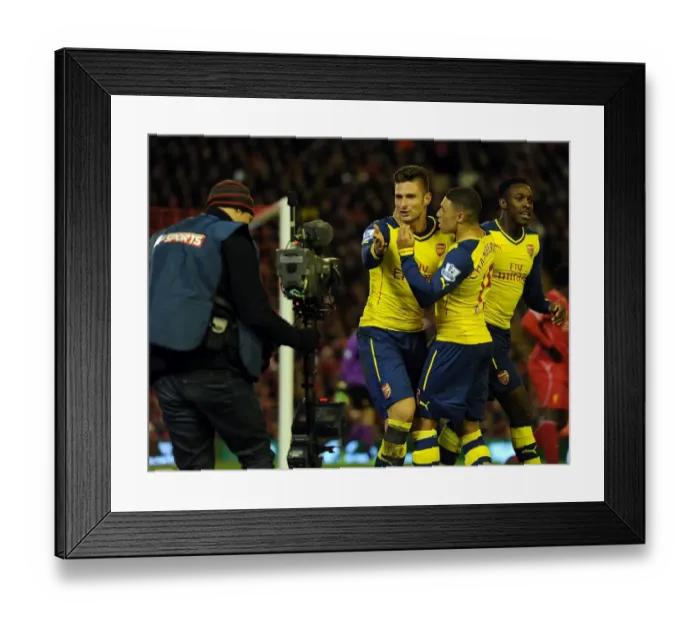 Framed Print : Giroud and Oxlade-Chamberlain Celebrate Arsenal's Goals Against Liverpool (2014 / 15) Framed Print : Giroud and Oxlade-Chamberlain Celebrate Arsenal's Goals Against Liverpool (2014 / 15)