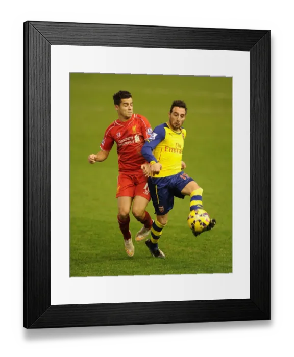 Framed Print : Clash of the Creatives: Cazorla vs. Coutinho - Premier League Showdown (2014), Arsenal's Santi Cazorla vs. Liverpool's Philippe Coutinho in Action