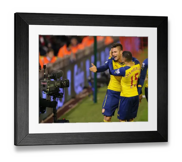 Framed Print : Arsenal's Unstoppable Duo: Giroud and Oxlade-Chamberlain in Glory: Celebrating Goals Against Liverpool (2014 / 15) Framed Print : Arsenal's Unstoppable Duo: Giroud and Oxlade-Chamberlain in Glory: Celebrating Goals Against Liverpool (2014 / 15)
