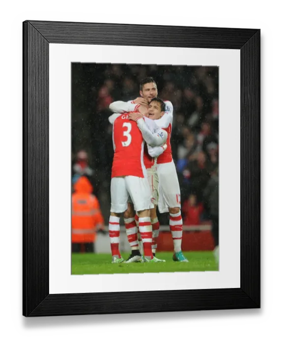 Framed Print : Arsenal's Unforgettable Triumph: Sanchez, Cazorla, and Giroud's Goal Celebration (2014-15)