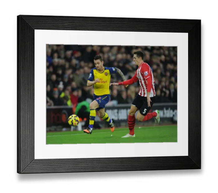 Framed Print : Mathieu Debuchy vs Florin Gardos: Clash at St. Mary's - Southampton vs Arsenal, Premier League 2014-15
