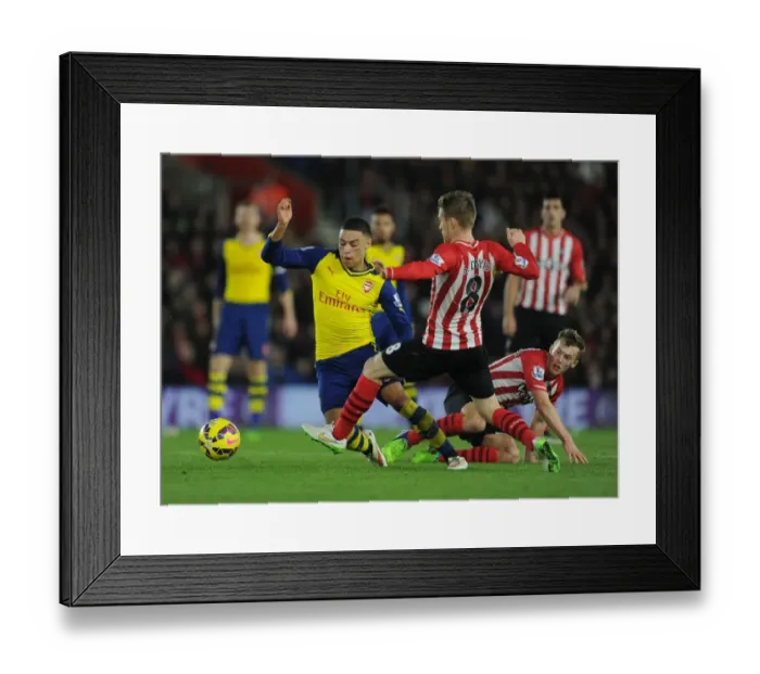 Framed Print : Clash of the Midfield Titans: Oxlade-Chamberlain vs. Ward-Prowse and Davis - Southampton vs. Arsenal, Premier League 2014-15