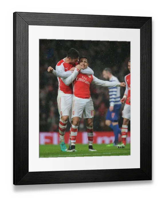 Framed Print : Alexis Sanchez and Olivier Giroud Celebrate Goal for Arsenal against Queens Park Rangers, 2014-15 Season