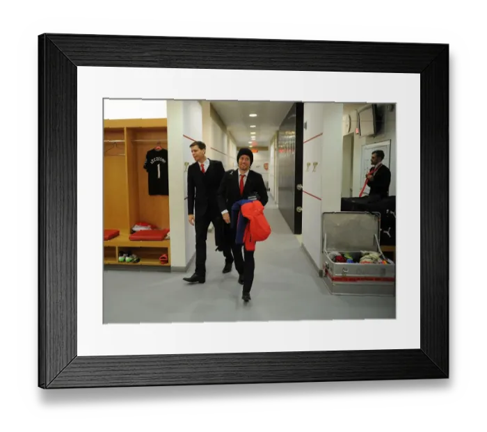 Framed Print : Arsenal FC: Wojciech Szczesny and Tomas Rosicky in the Home Changing Room before Arsenal vs. Queens Park Rangers (2014-15)