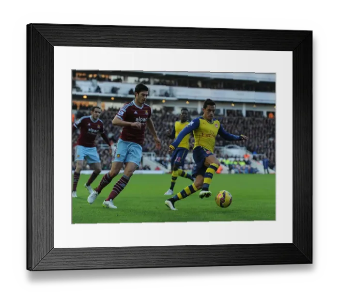 Framed Print : Clash at the Boleyn: Sanchez vs. Tomkins in the 2014-15 West Ham United vs. Arsenal Premier League Match