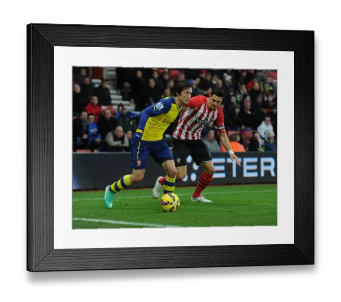 Framed Print : Arsenal's Rosicky Fends Off Southampton's Fonte in Premier League Clash (January 2015)