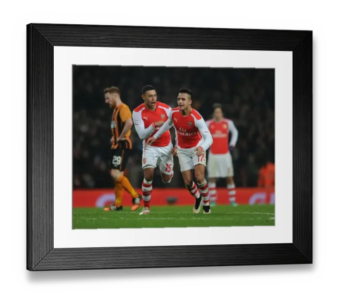 Framed Print : Arsenal's Sanchez and Oxlade-Chamberlain Celebrate Goals Against Hull City in FA Cup