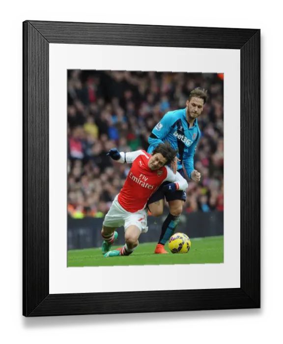 Framed Print : Intense Clash: Rosicky Fouls by Arnautovic (2014-15) - Arsenal vs Stoke