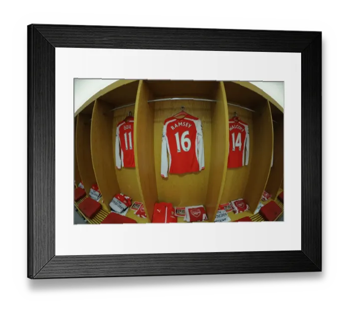 Framed Print : Arsenal Changing Room: Aaron Ramsey's Shirt Before Arsenal vs Stoke City (2014-15)