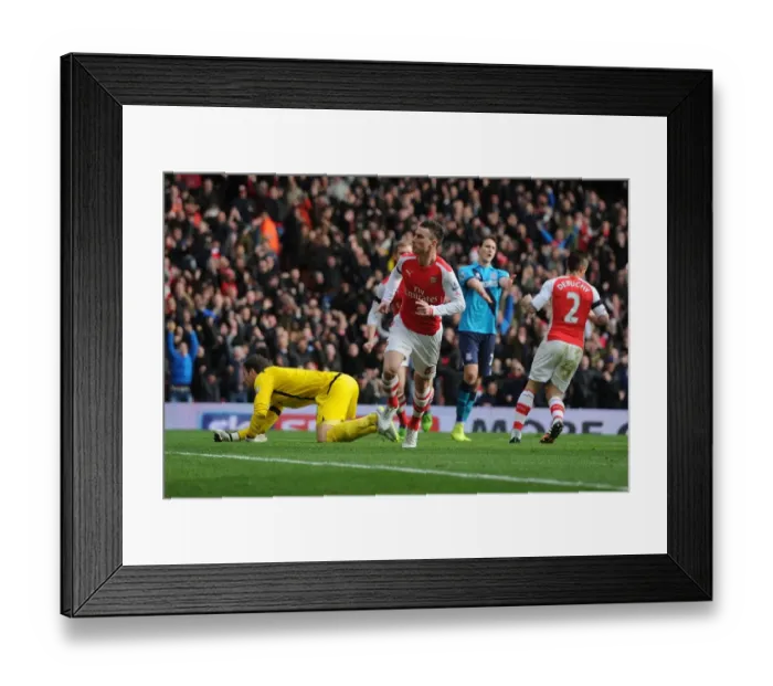 Framed Print : Arsenal's Koscielny Scores the Winner: Arsenal v Stoke City, Premier League 2014-15