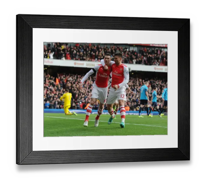 Framed Print : Arsenal: Koscielny and Giroud's Goal Celebration vs Stoke City (2014-15) Framed Print : Arsenal: Koscielny and Giroud's Goal Celebration vs Stoke City (2014-15)