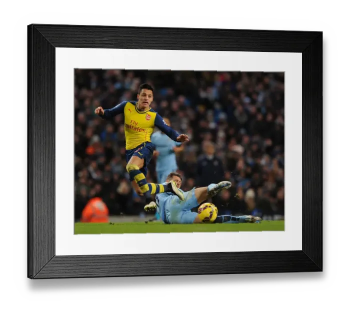 Framed Print : Alexis Sanchez Surges Past Manchester City's Martin Demichelis in Premier League Clash (Manchester City vs Arsenal, 2014-15) Framed Print : Alexis Sanchez Surges Past Manchester City's Martin Demichelis in Premier League Clash (Manchester City vs Arsenal, 2014-15)