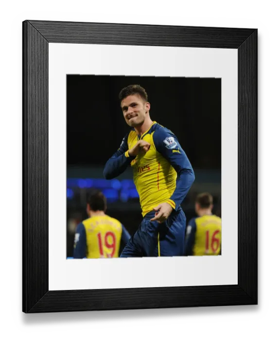 Framed Print : Olivier Giroud Scores Arsenal's Second Goal vs Manchester City (2014-15)