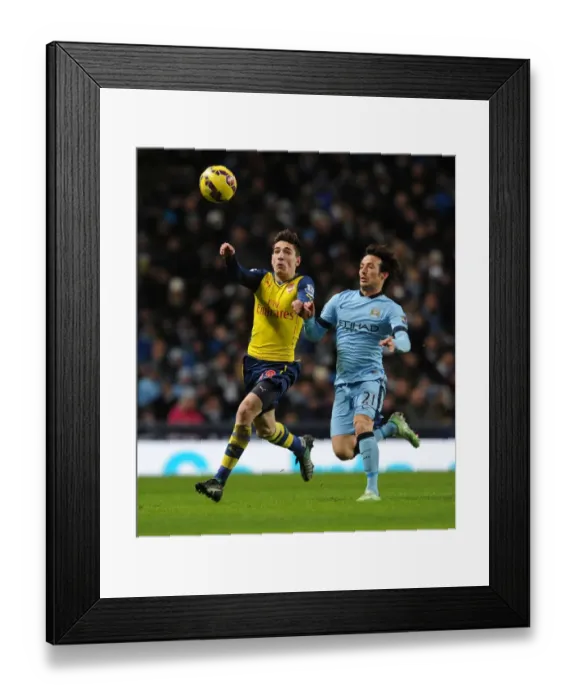 Framed Print : Clash of Titans: Hector Bellerin vs. David Silva - Manchester City vs. Arsenal, Premier League 2014-15
