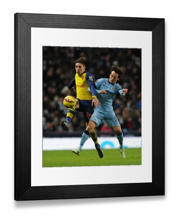 Framed Print : Clash of Skills: Hector Bellerin vs. David Silva, Premier League 2014-15 - A Battle of Wits and Agility