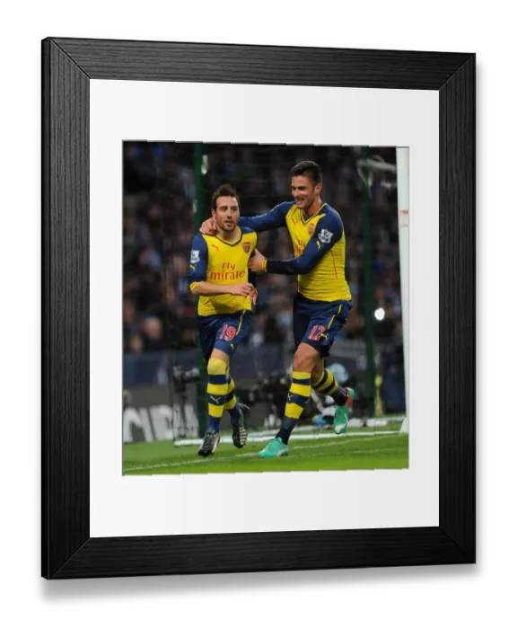 Framed Print : Cazorla and Giroud Celebrate Goal: Manchester City vs. Arsenal, Premier League 2014-15