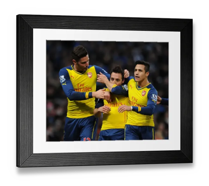 Framed Print : Celebrating Glory: Cazorla, Giroud, Sanchez's Unforgettable Goal Connection (Manchester City vs Arsenal, 2014-15)