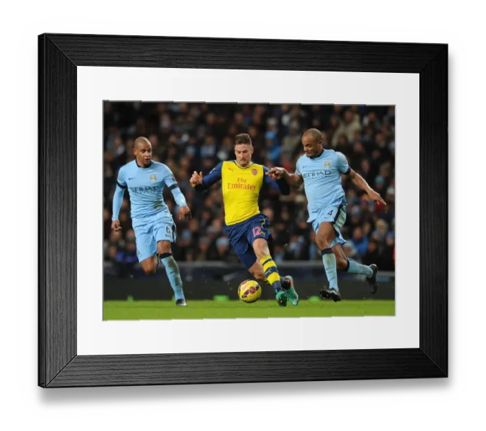 Framed Print : Clash of Titans: Giroud vs. Kompany & Fernando - Manchester City vs. Arsenal, Premier League 2014-15