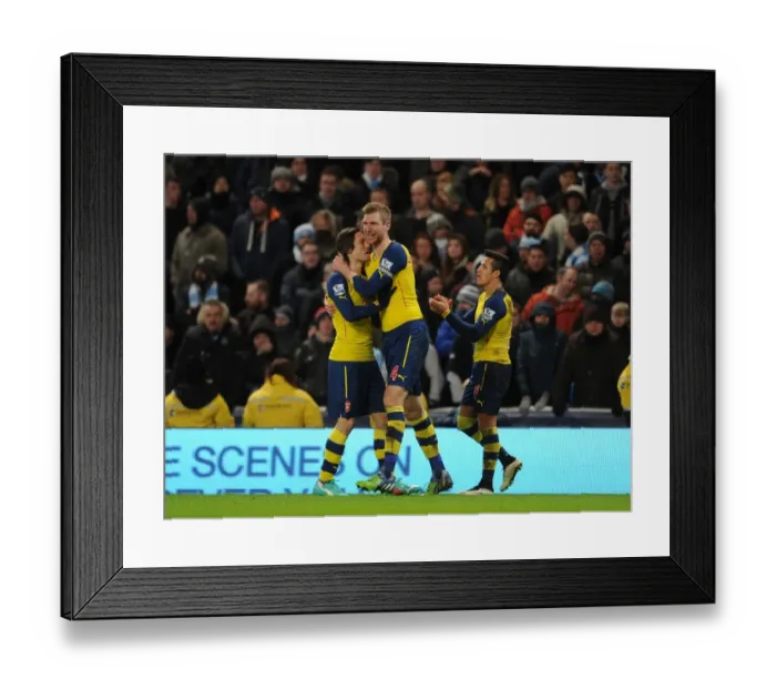 Framed Print : Per Mertesacker, Tomas Rosicky, and Alexis Sanchez Celebrate Arsenal's Goals Against Manchester City (2014-15)