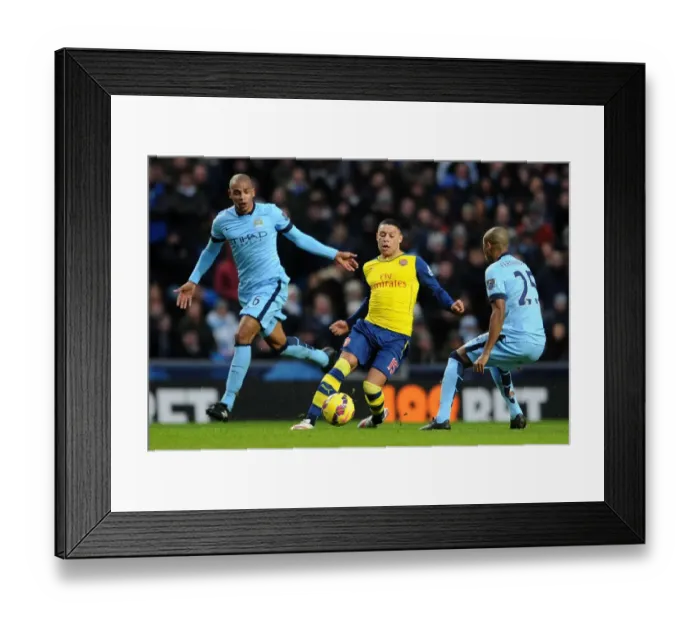 Framed Print : Clash of Midfield Titans: Oxlade-Chamberlain vs. Fernando & Fernandinho (Manchester City vs. Arsenal, 2014-15)