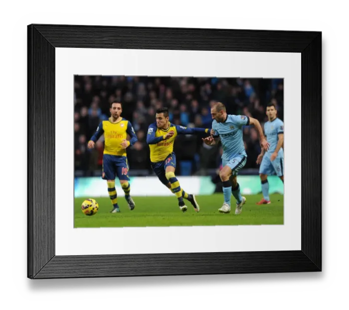 Framed Print : Clash of Titans: Sanchez vs. Zabaleta - Manchester City vs. Arsenal, Premier League Framed Print : Clash of Titans: Sanchez vs. Zabaleta - Manchester City vs. Arsenal, Premier League