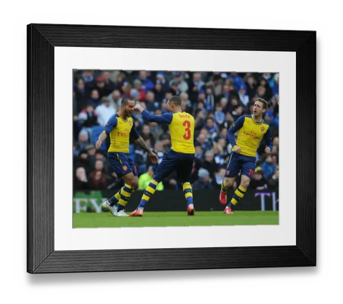 Framed Print : Theo Walcott's FA Cup Goal: Arsenal's Celebration with Kieran Gibbs and Nacho Monreal (Brighton v Arsenal, 2015)