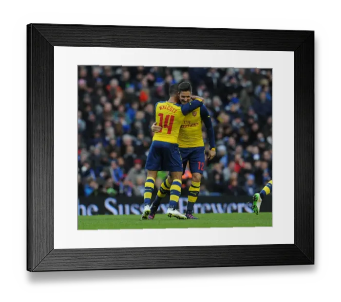 Framed Print : Theo Walcott and Olivier Giroud Celebrate Arsenal's First Goal Against Brighton & Hove Albion in FA Cup Fourth Round
