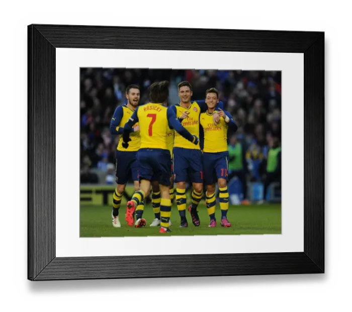 Framed Print : Mesut Ozil, Aaron Ramsey, Tomas Rosicky, and Olivier Giroud Celebrate Arsenal's Goals Against Brighton & Hove Albion in FA Cup Fourth Round Framed Print : Mesut Ozil, Aaron Ramsey, Tomas Rosicky, and Olivier Giroud Celebrate Arsenal's Goals Against Brighton & Hove Albion in FA Cup Fourth Round