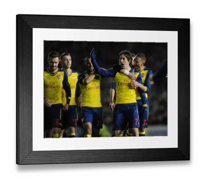 Framed Print : Arsenal's Rosicky, Gibbs, Ramsey, Chambers, and Walcott Celebrate Goals Against Brighton in FA Cup