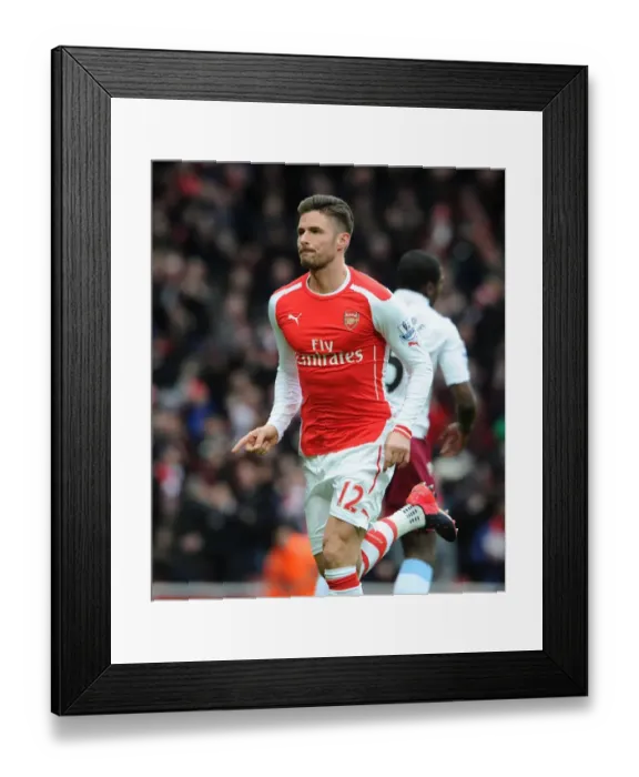 Framed Print : Olivier Giroud's Goal Celebration: Arsenal vs. Aston Villa, Premier League 2014-15