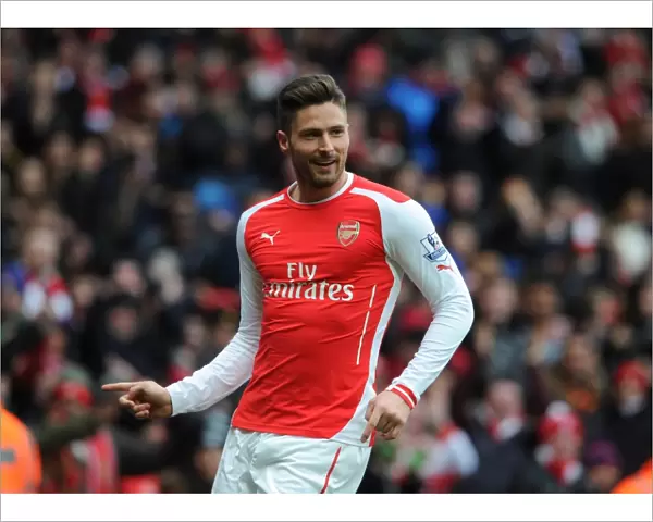 Thrilling Moment: Olivier Giroud's Goal Celebration (Arsenal vs. Aston Villa, Premier League 2014-15)