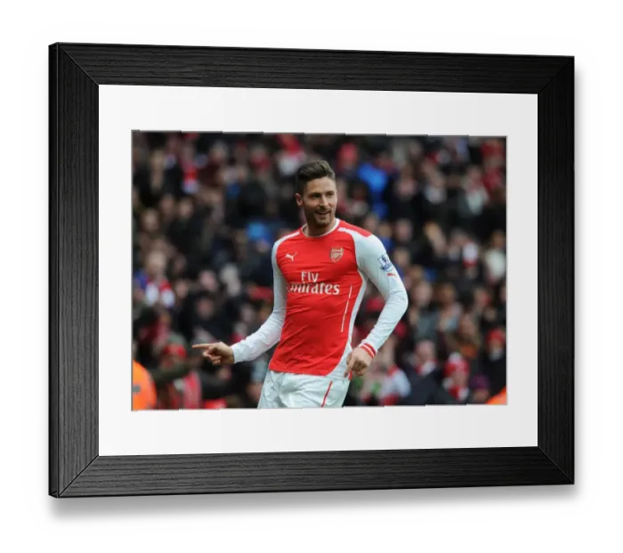 Framed Print : Thrilling Moment: Olivier Giroud's Goal Celebration (Arsenal vs. Aston Villa, Premier League 2014-15)