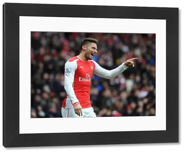 Thrilling Celebration: Olivier Giroud Scores for Arsenal Against Aston Villa, Premier League 2014-15