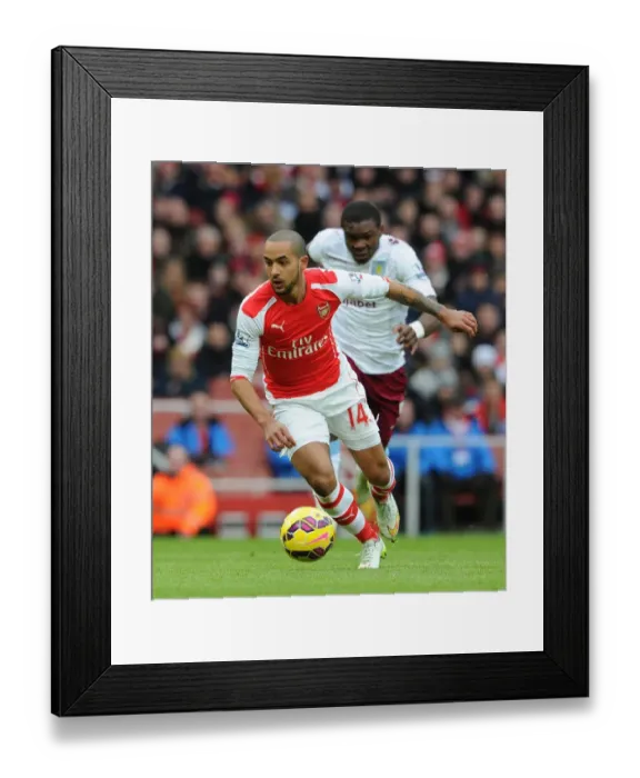 Framed Print : Theo Walcott Outruns Jores Okore: Arsenal vs. Aston Villa, Premier League 2014-15