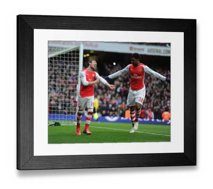 Framed Print : Arsenal's Glory: Santi Cazorla and Chuba Akpom Celebrate Fourth Goal vs. Aston Villa (2015)
