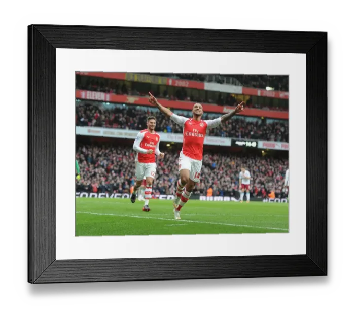 Framed Print : Theo Walcott's Hat-Trick: Arsenal's Triumph Over Aston Villa in the Premier League 2014-15 - Arsenal's Star Forward Scores Three Goals in One Game, Leading Arsenal to Victory against Aston Villa