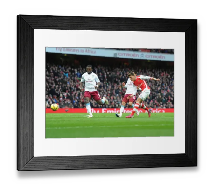 Framed Print : Mesut Ozil Scores the Second Goal: Arsenal vs. Aston Villa, Premier League 2014-15
