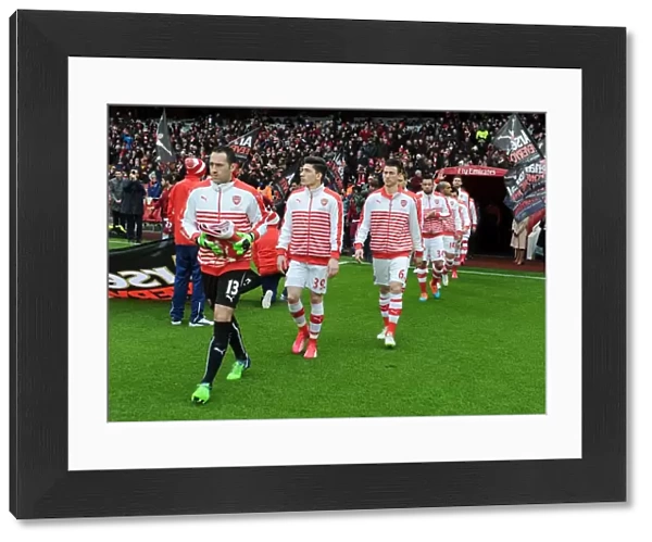 Arsenal Trio: Hector Bellerin, Laurent Koscielny, and David Ospina Before Arsenal vs. Aston Villa (2014-15)