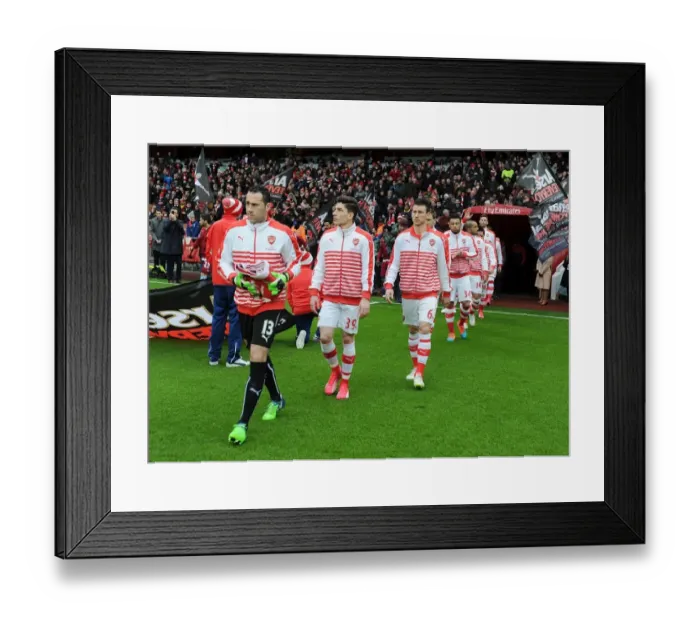 Framed Print : Arsenal Trio: Hector Bellerin, Laurent Koscielny, and David Ospina Before Arsenal vs. Aston Villa (2014-15)