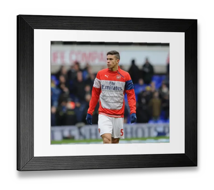 Framed Print : Gabriel of Arsenal Warming Up: Tottenham vs Arsenal, Premier League 2014-15