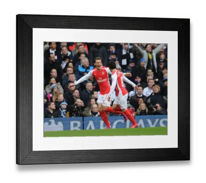 Framed Print : Mesut Ozil and Santi Cazorla Celebrate Goals: Arsenal's Victory at Tottenham Hotspur (2014-15)
