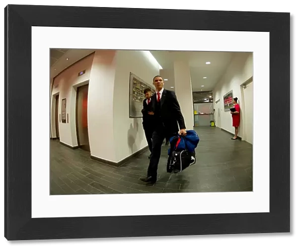 Arsenal's Kieran Gibbs Approaches Emirates Stadium for Arsenal v Leicester City Premier League Clash (2014-15)