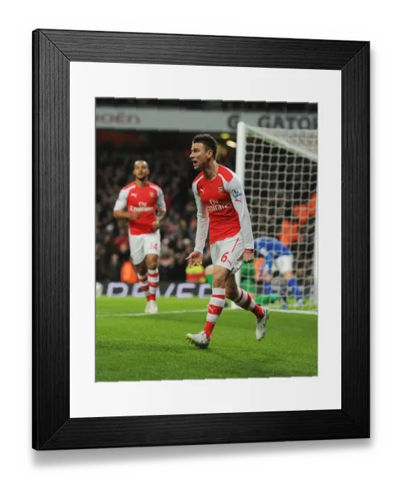 Framed Print : Arsenal's Koscielny Scores First Goal: Arsenal vs Leicester City, Premier League 2014-15
