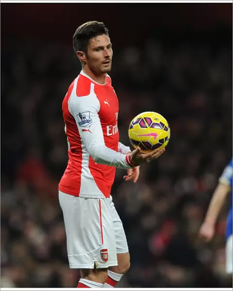 Arsenal's Olivier Giroud in Action against Leicester City, Premier League 2014-15