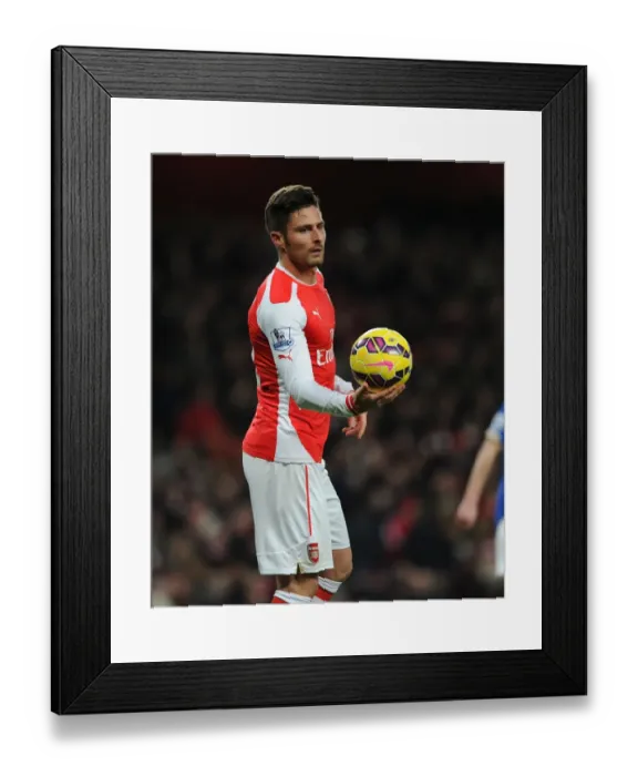 Framed Print : Arsenal's Olivier Giroud in Action against Leicester City, Premier League 2014-15