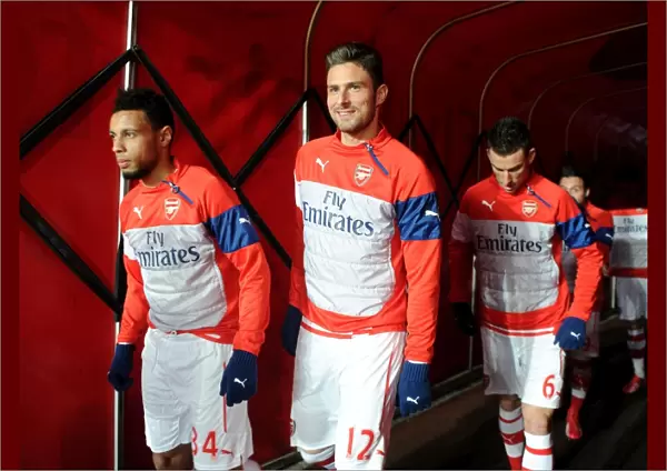 Arsenal Players Francis Coquelin and Olivier Giroud in the Tunnel Before Arsenal v Leicester City, Premier League 2015